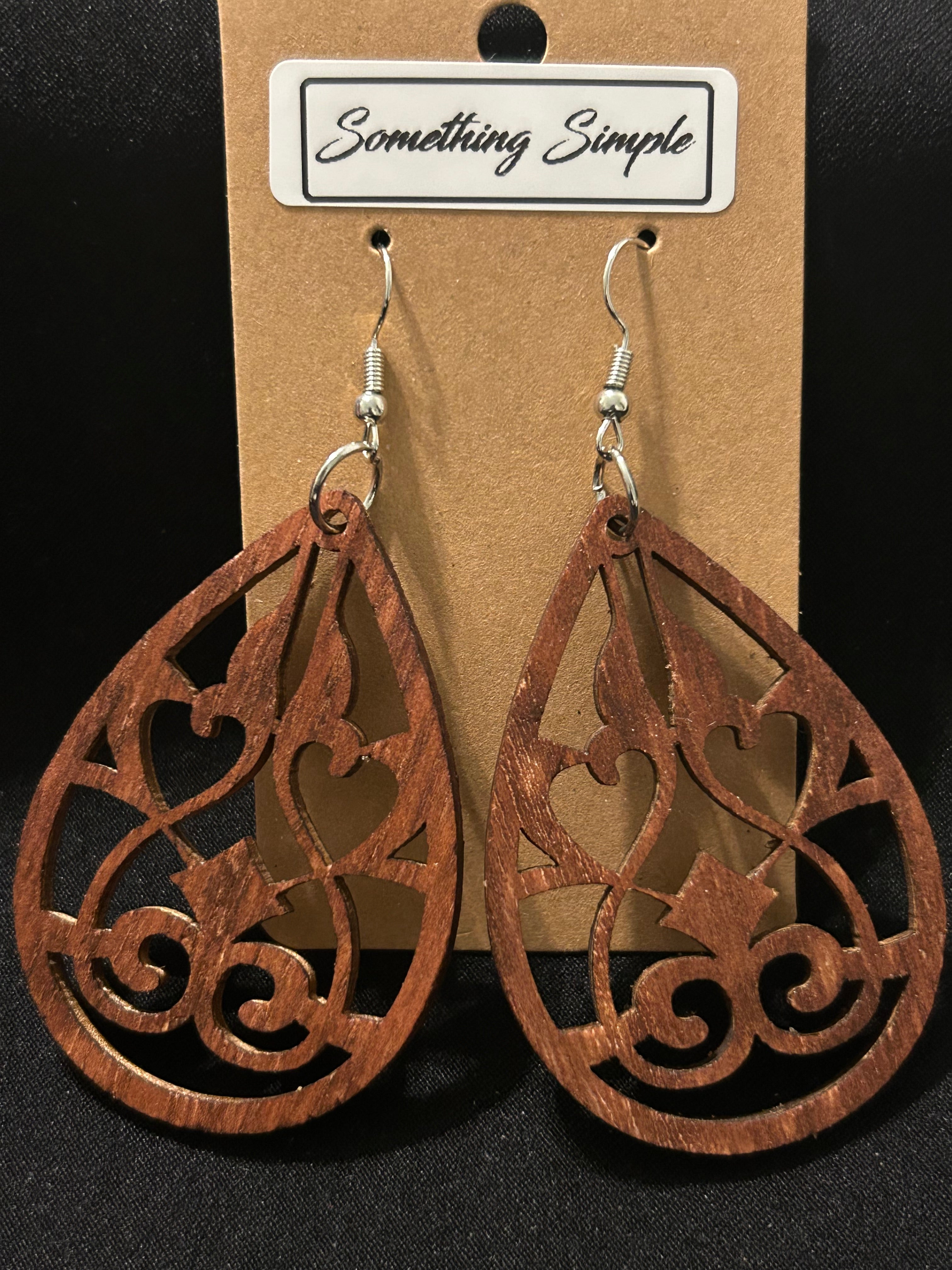 Ornate Wood Teardrop Earrings
