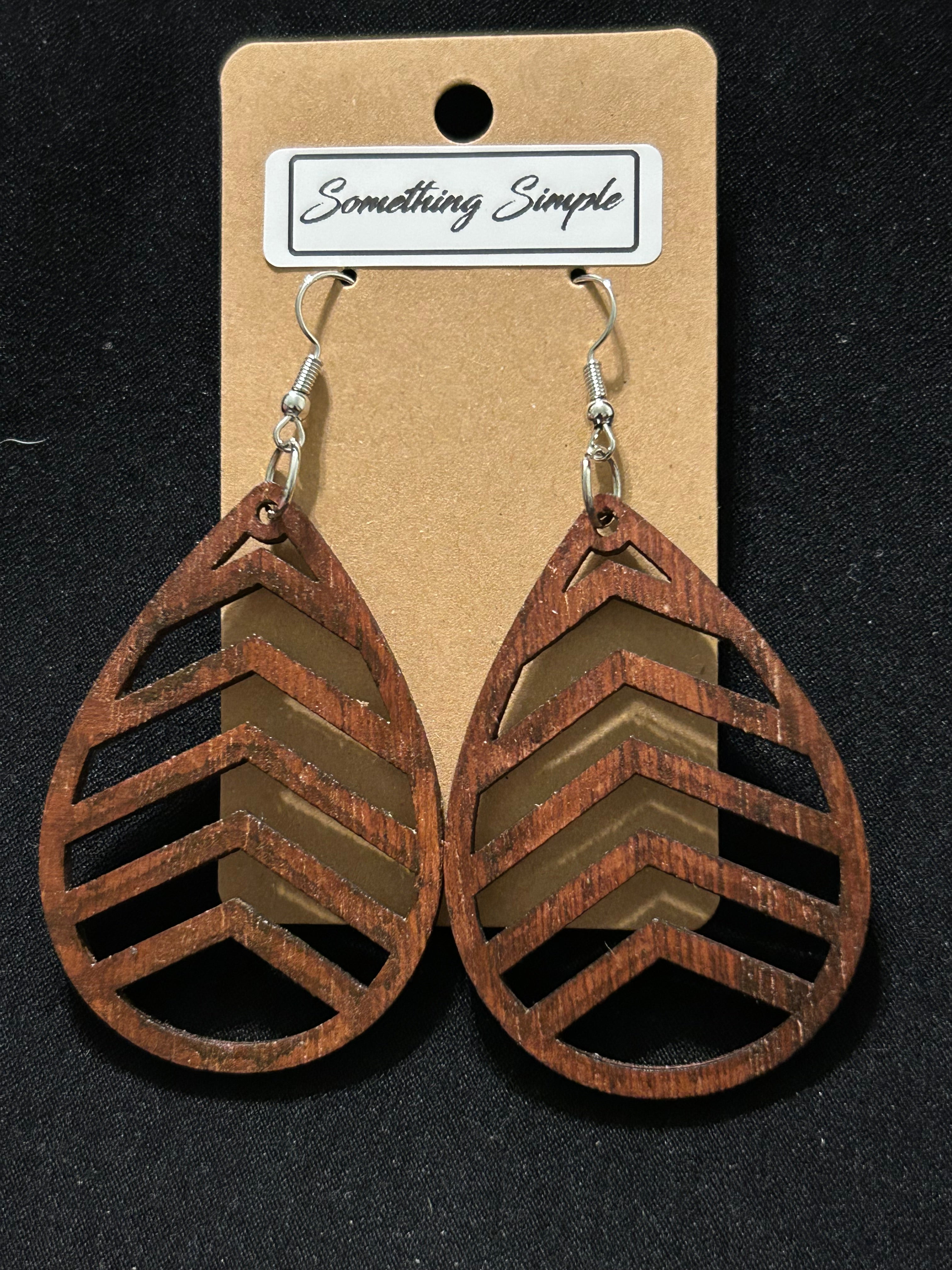 Chevron Cutout Wood Teardrop Earrings