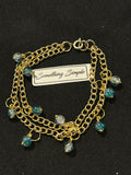 Gold Chain Bracelet with Blue & Clear Beads