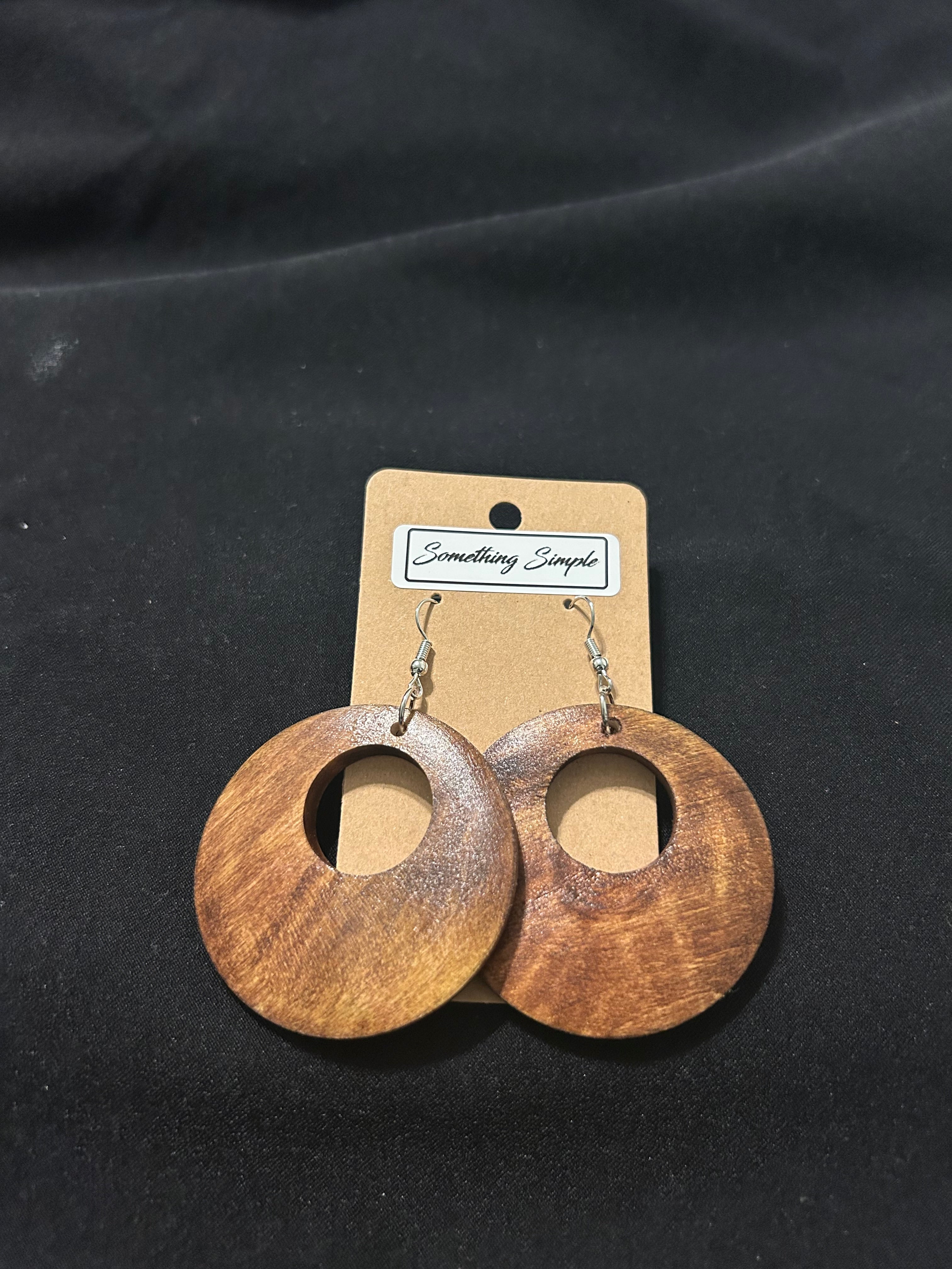 Circular Wood Cutout Earrings