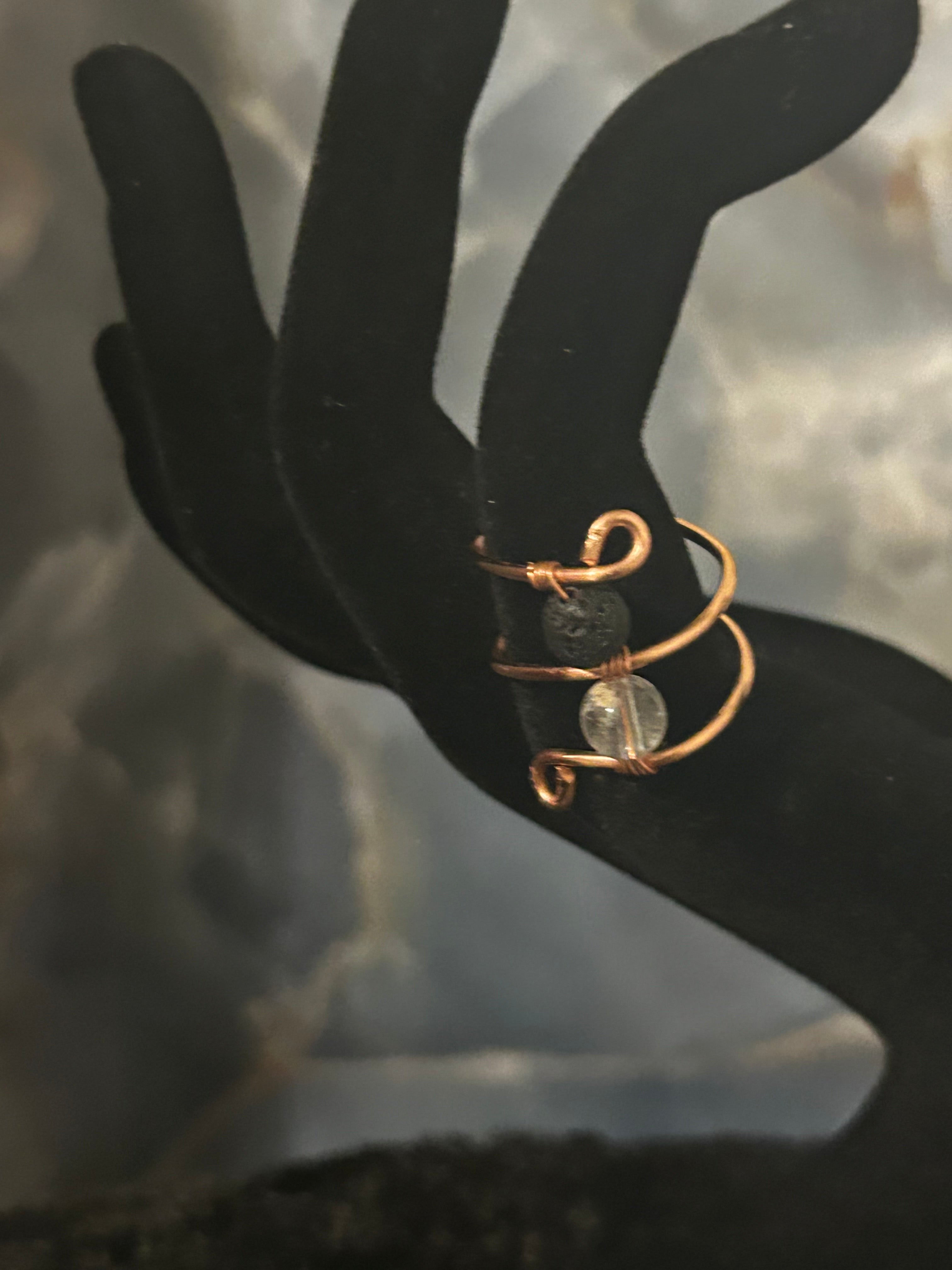 Quartz & Lava Grace Ring – Dual Stone Wire Wrap