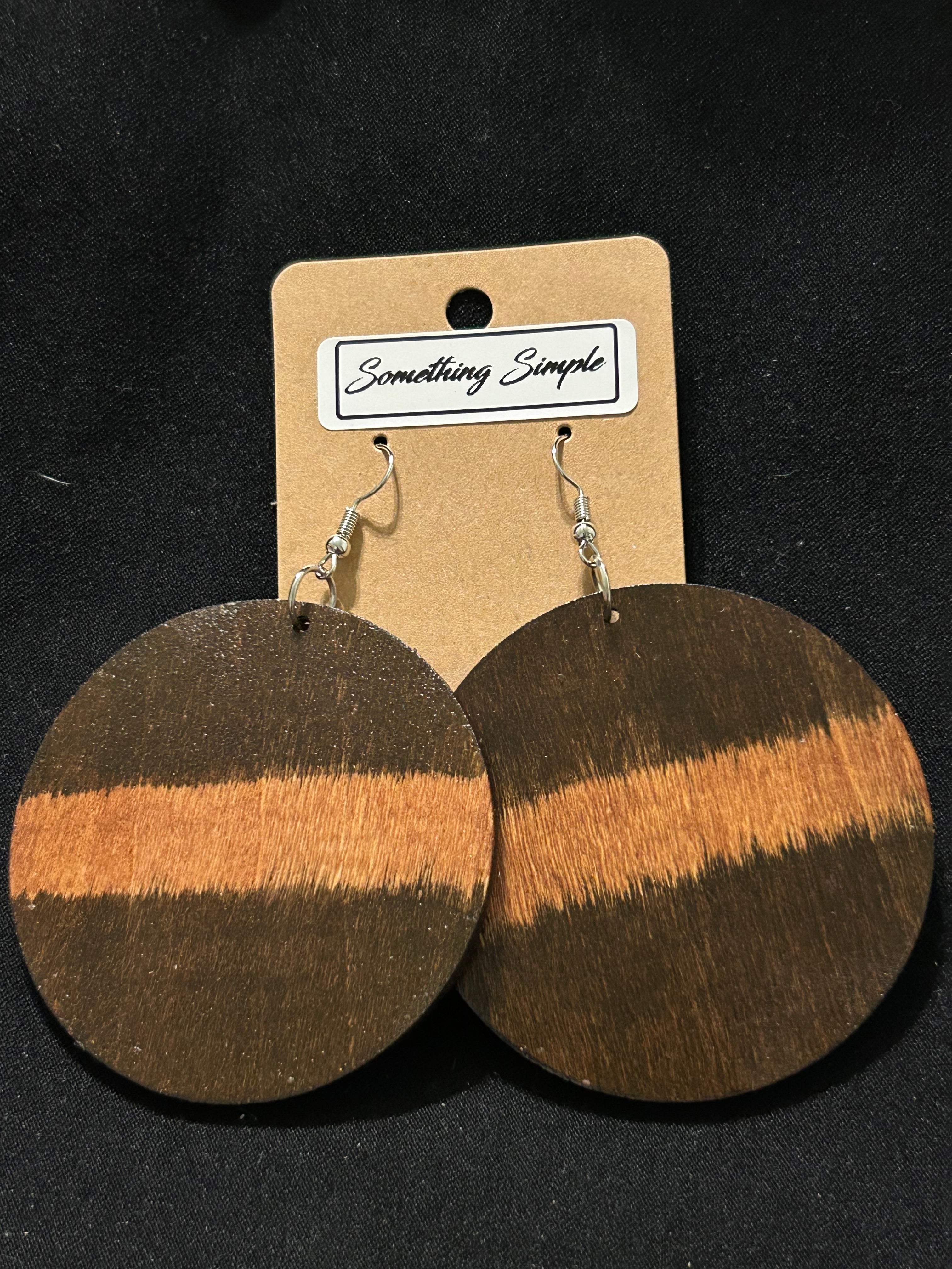 Striped Round Wood Earrings