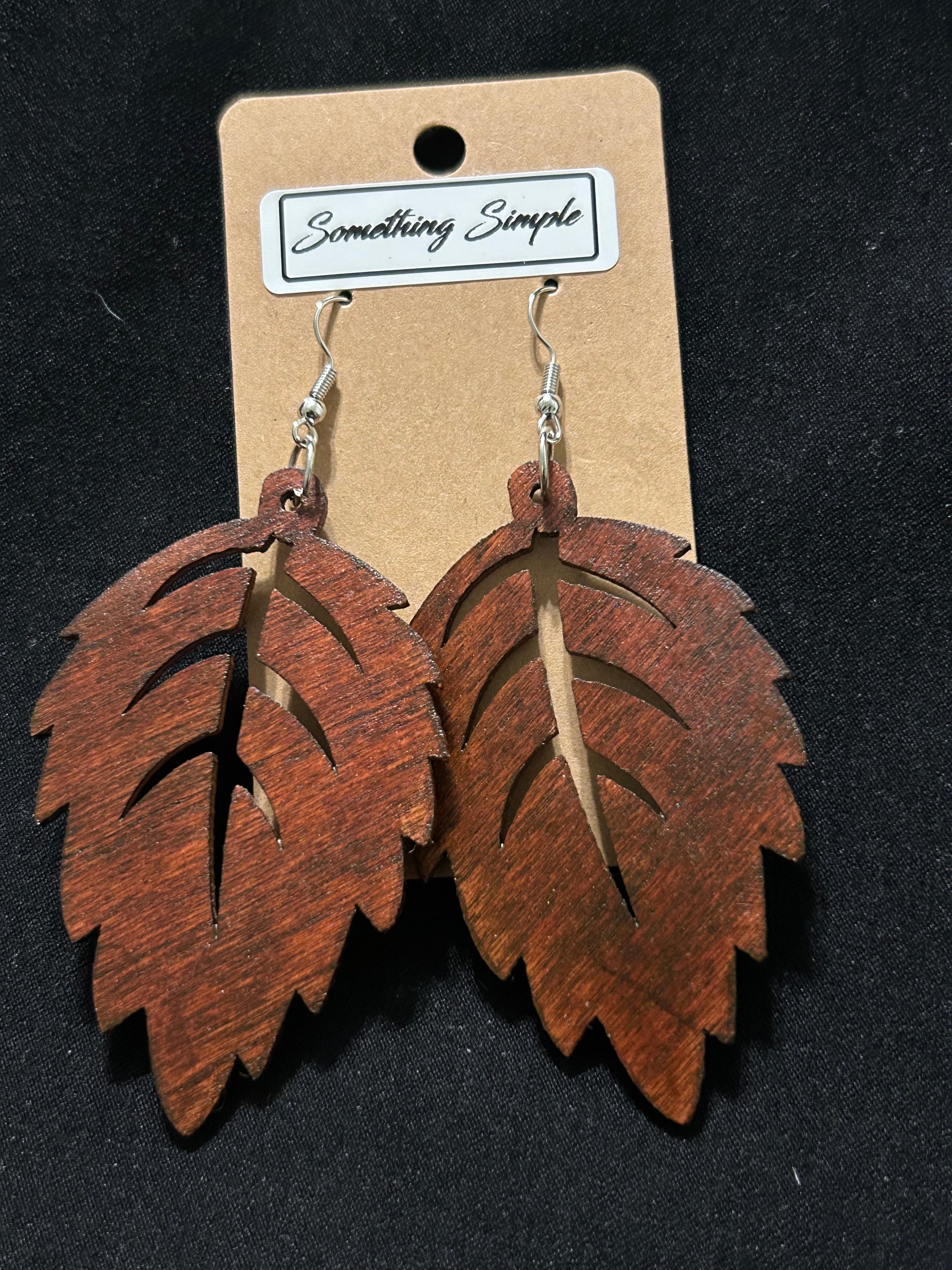 Wooden Leaf Cutout Earrings