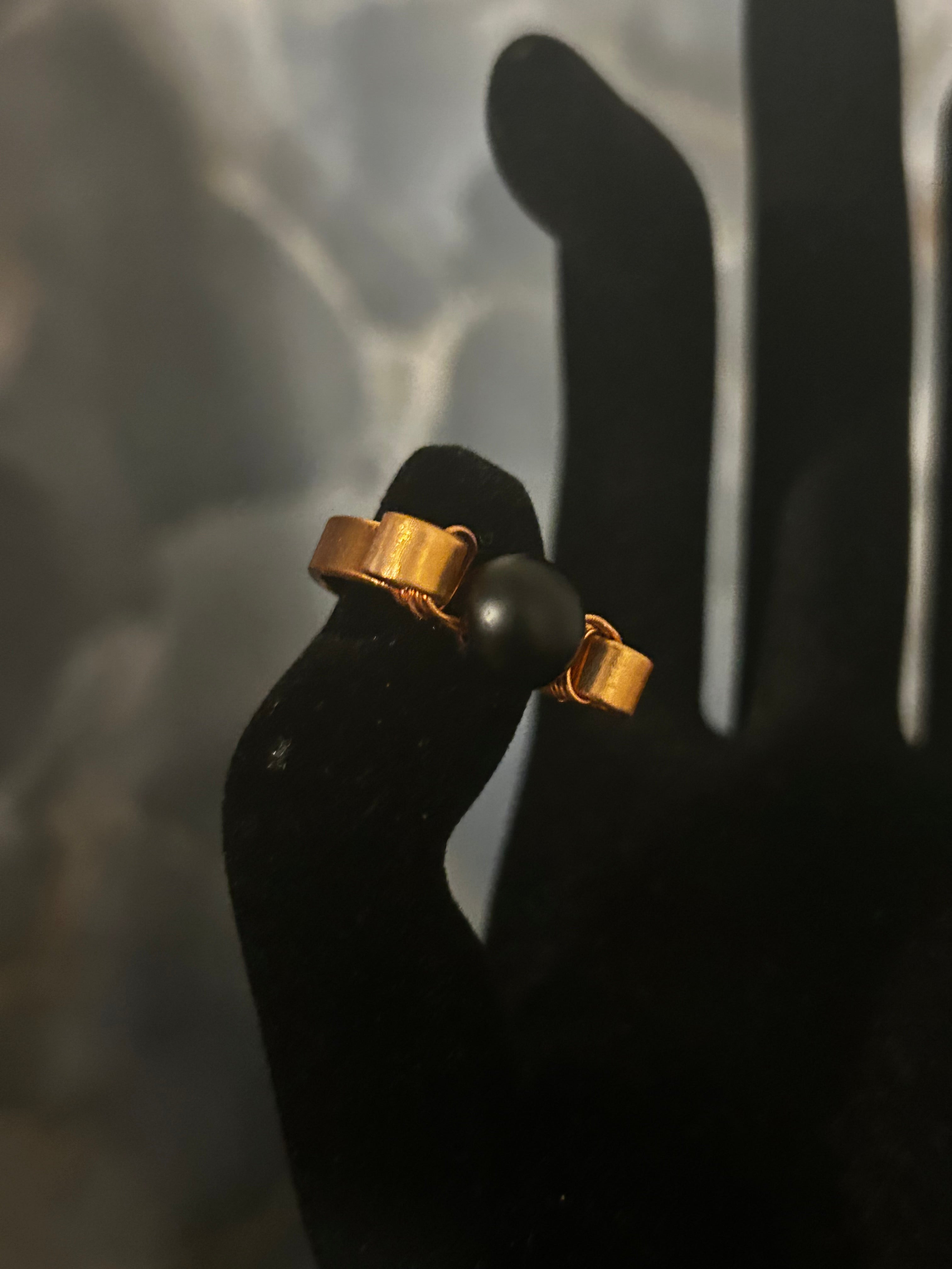 Obsidian Shield Ring – Gold Wire Wrap Design