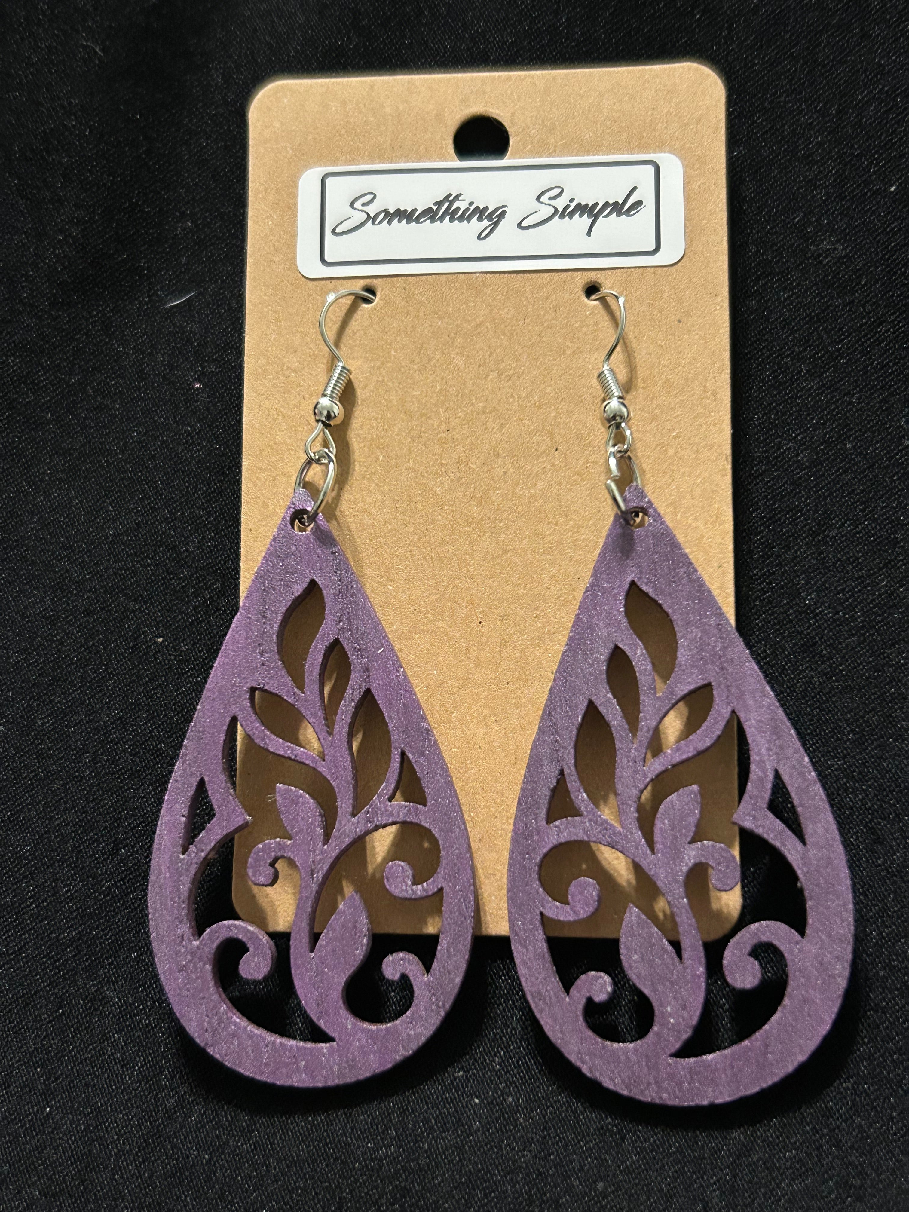 Purple Wood Teardrop Earrings