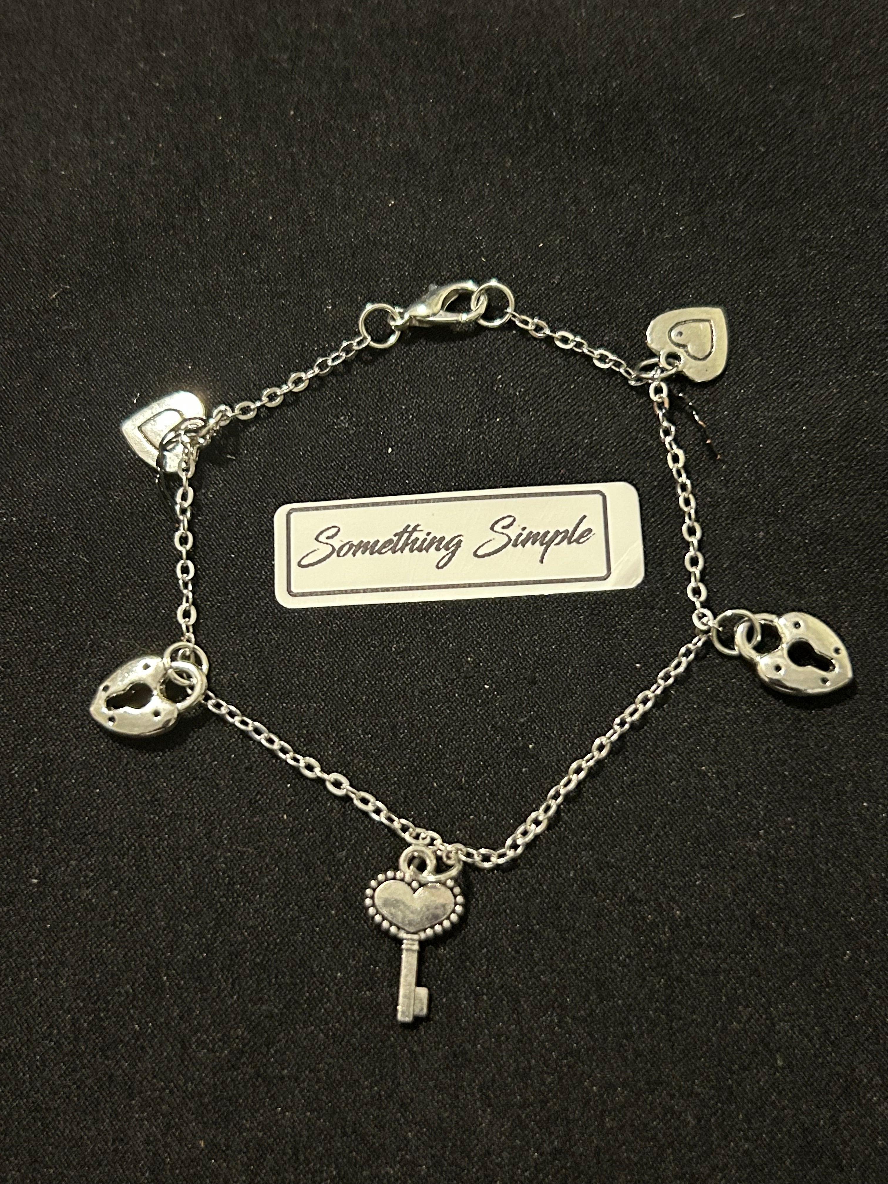 Silver Heart & Key Charm Bracelet