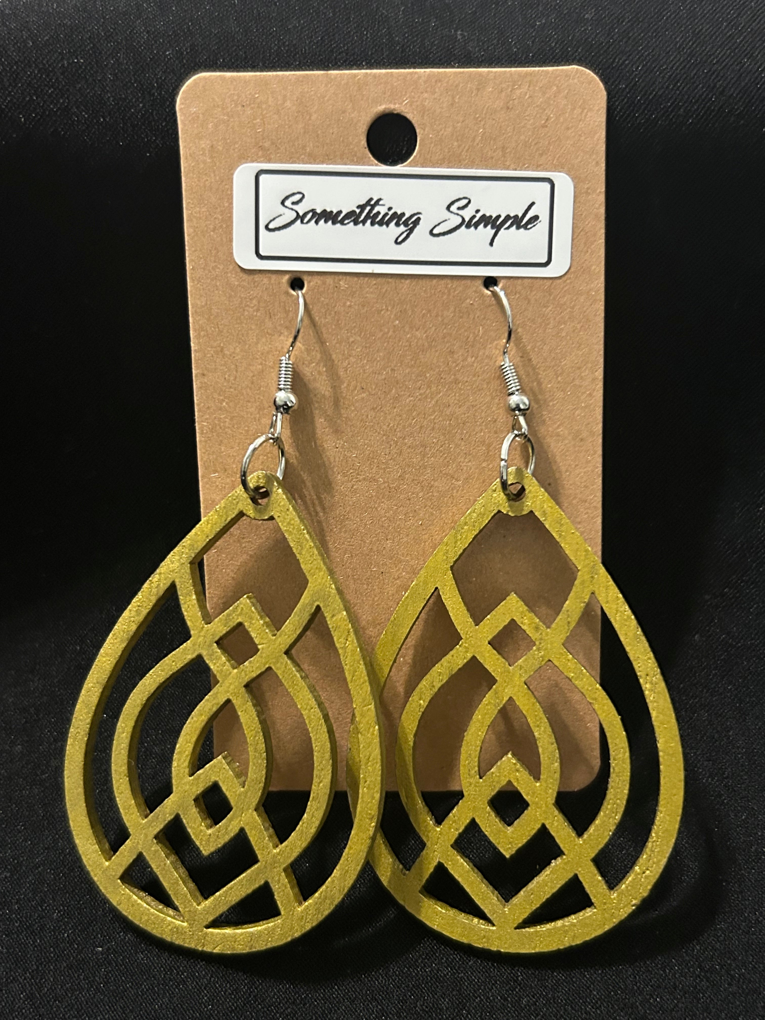 Gold Wood Teardrop Earrings