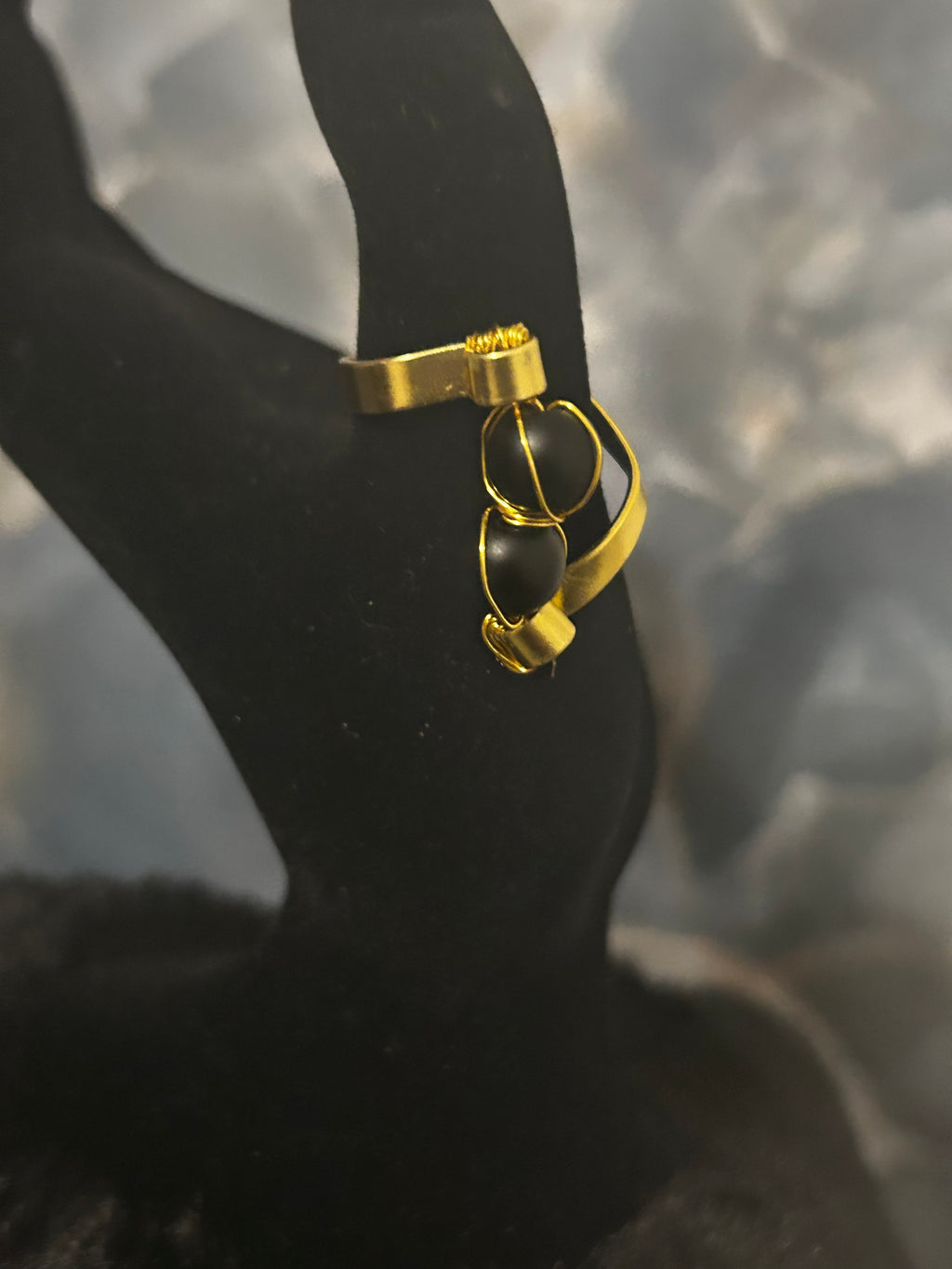 Obsidian Grace Earrings – Yellow Gold Wire Wrap