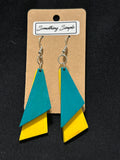Teal & Yellow Layered Triangle Earrings
