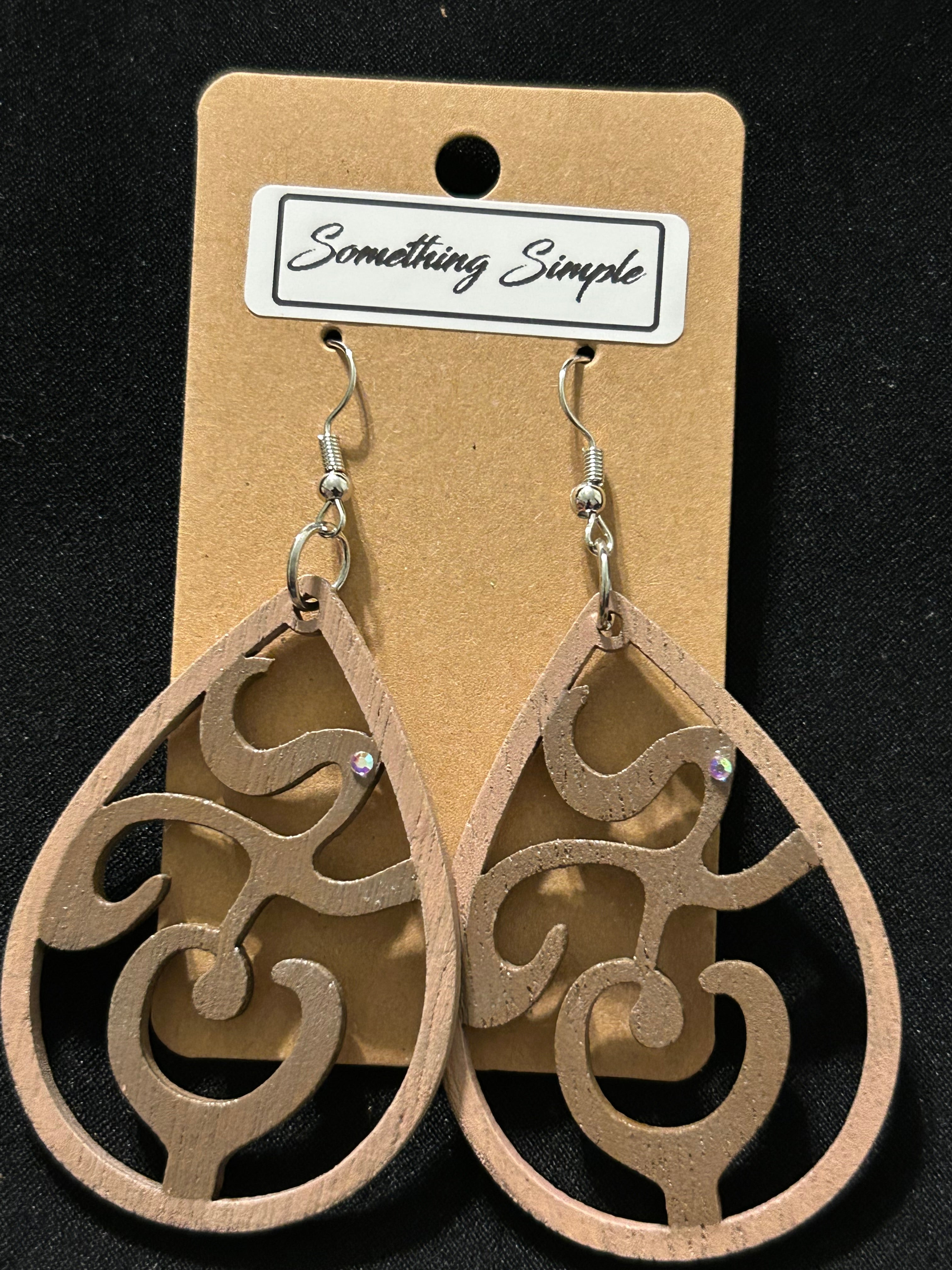 Tan & Brown Wood Leaf Earrings