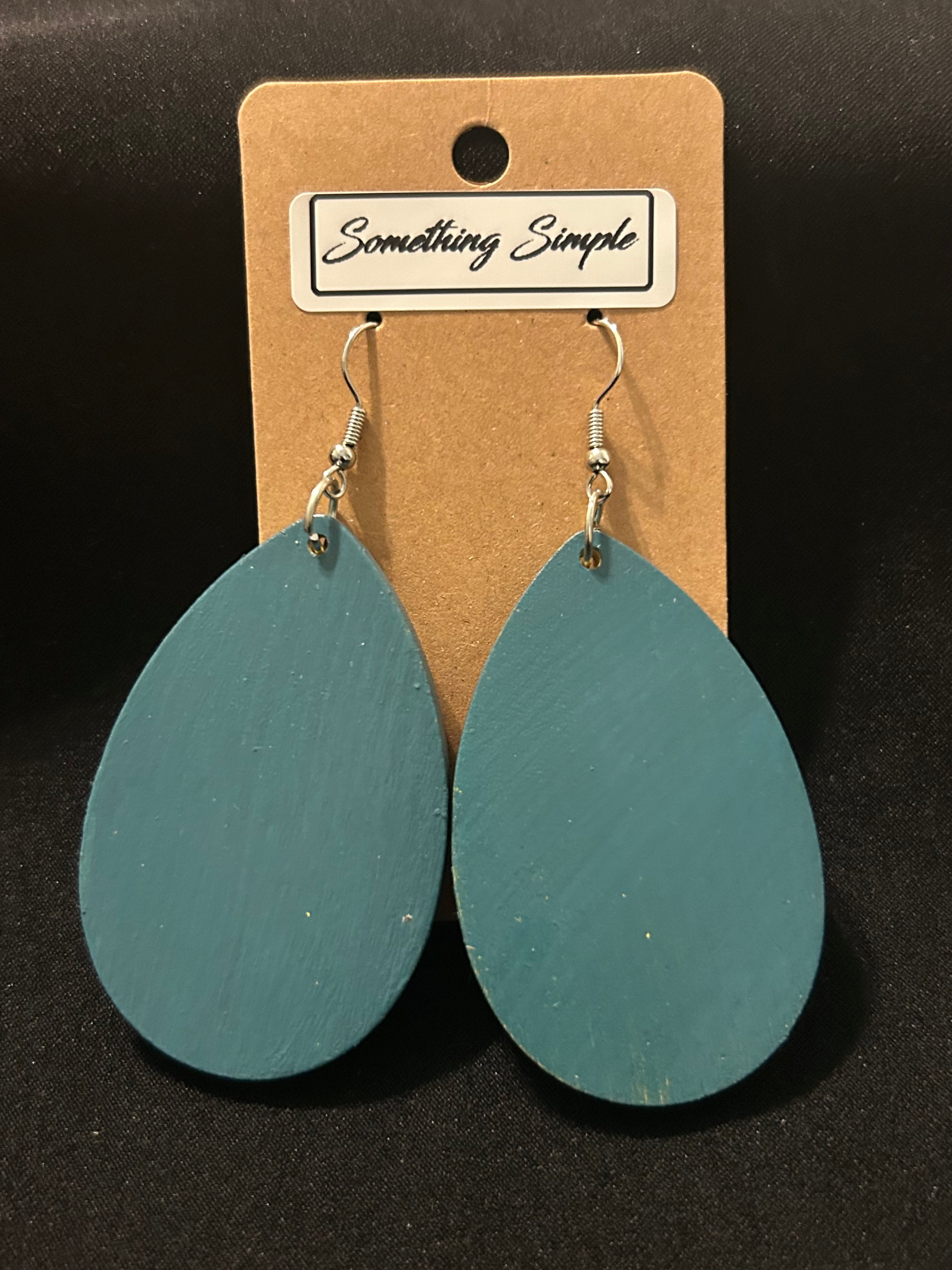Teal Wood Teardrop Earrings