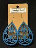 Blue Wood Teardrop Cutout Earrings
