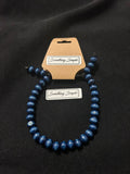 Dark Blue Beaded Bracelet with Suede Cord