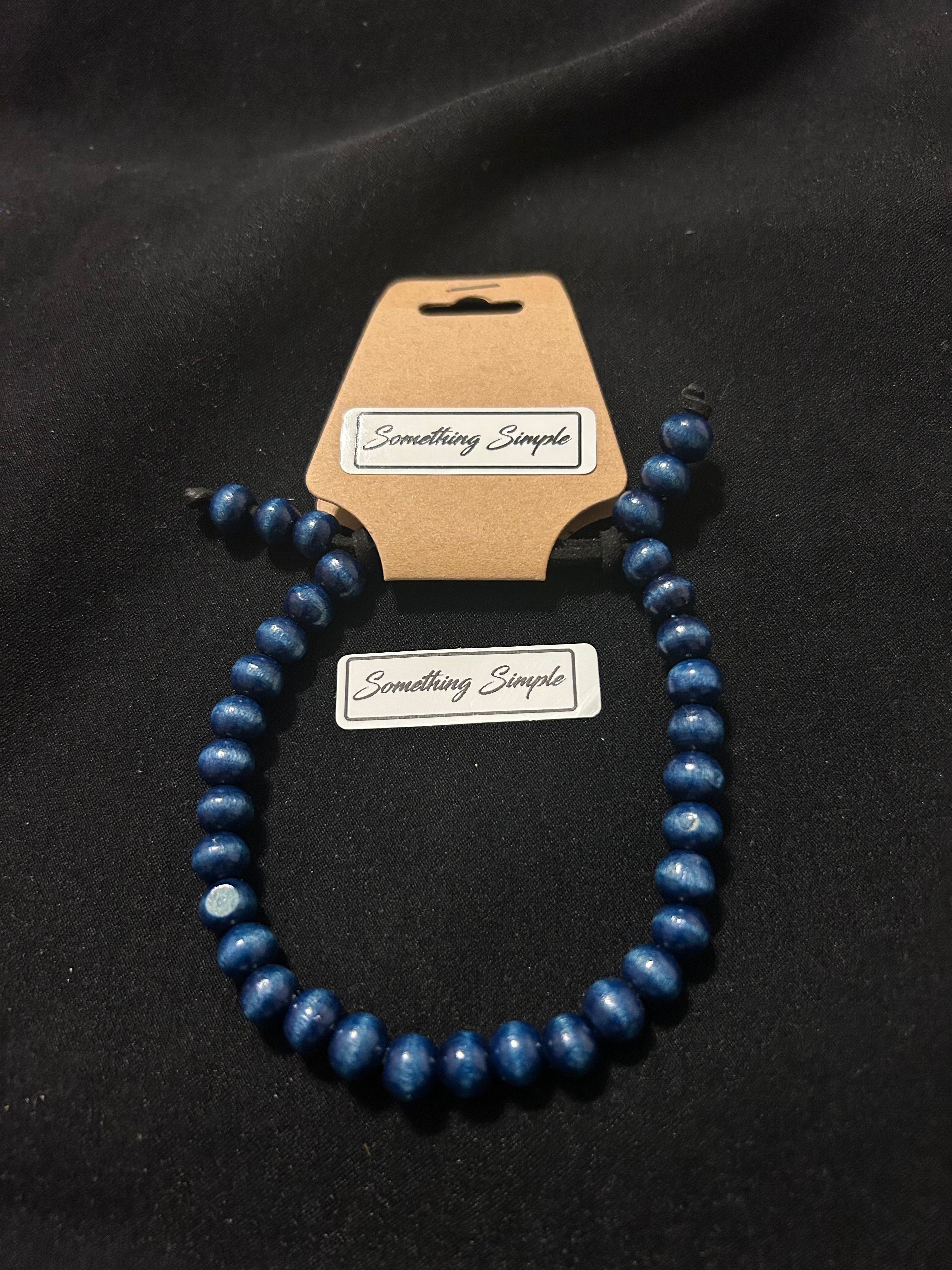 Dark Blue Beaded Bracelet with Suede Cord