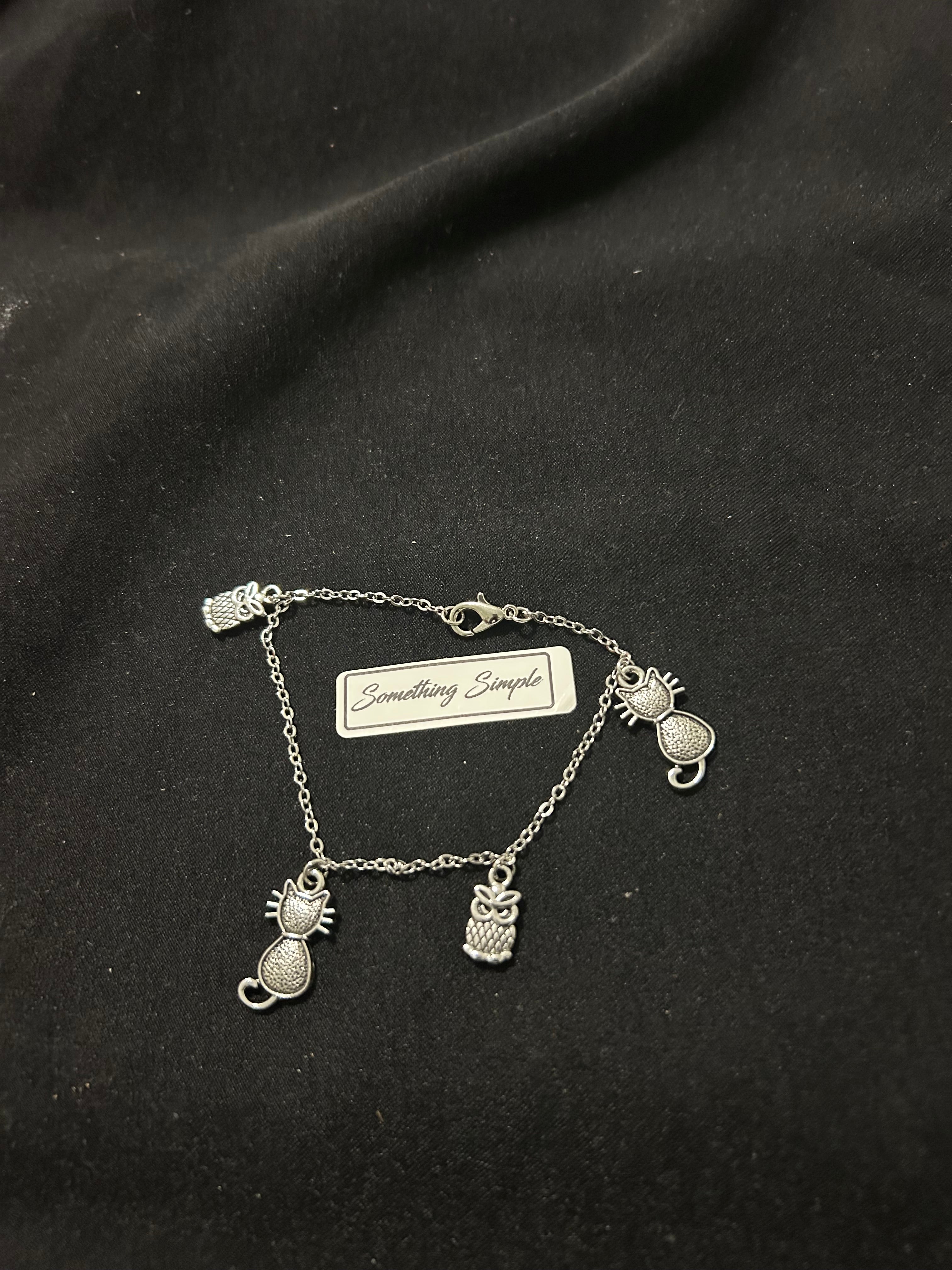 Silver Cat & Owl Charm Bracelet
