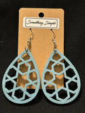 Light Blue Wood Teardrop Earrings