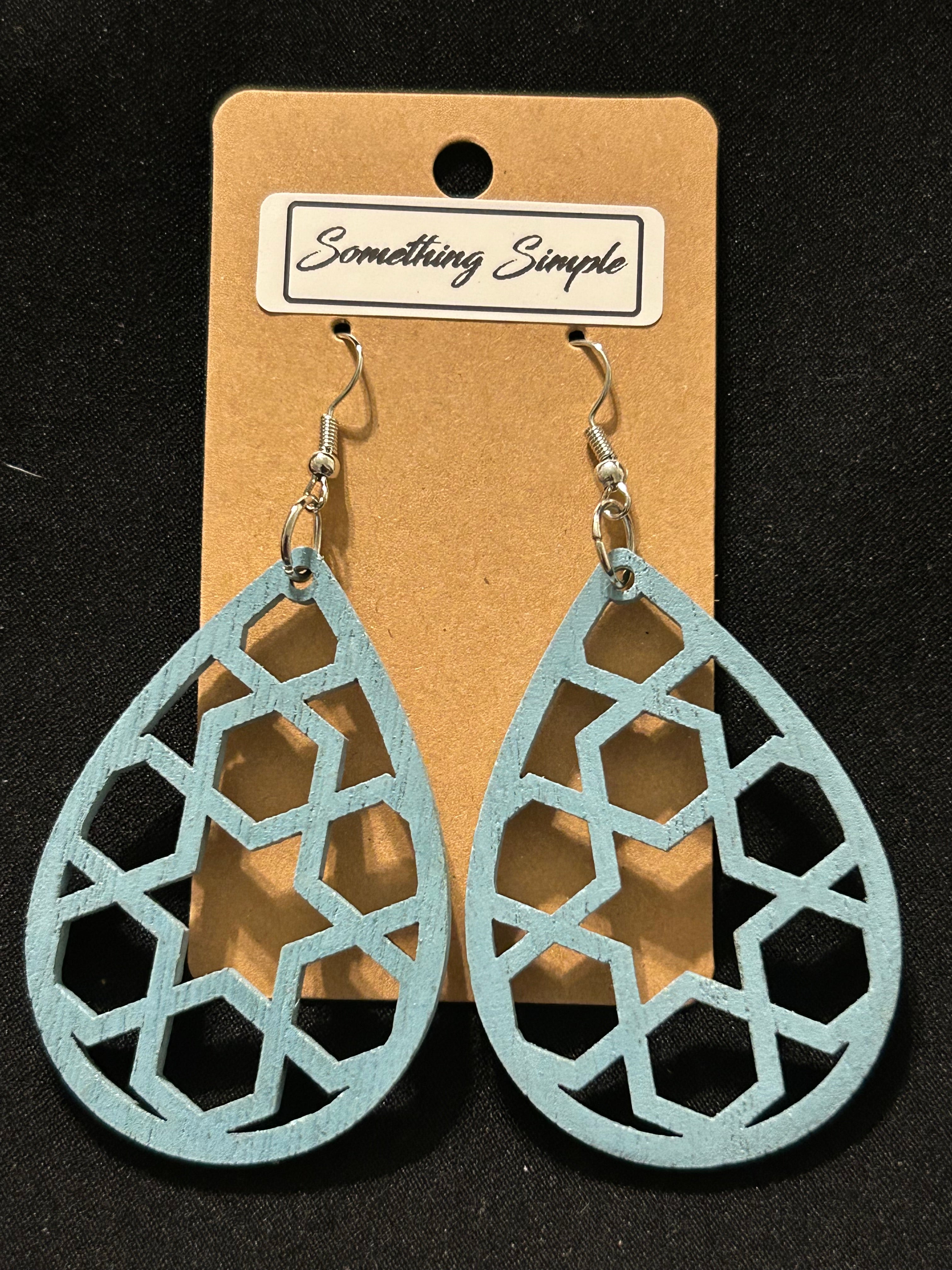 Light Blue Wood Teardrop Earrings