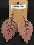 Metallic Pink Wood Leaf Earrings