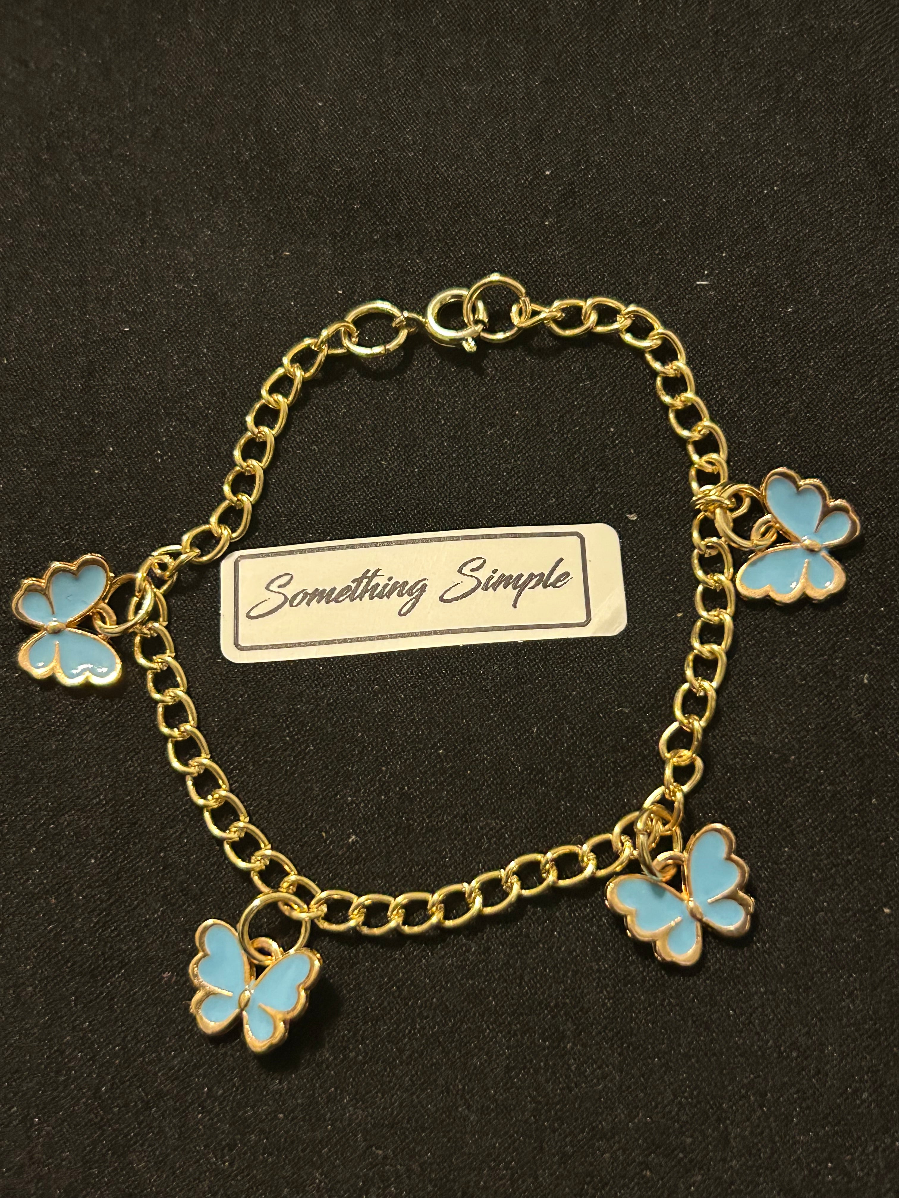 Gold & Blue Butterfly Charm Bracelet
